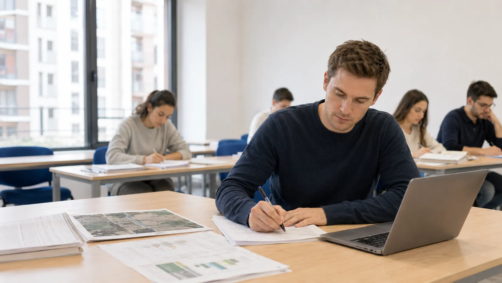Opositores de ingeniería forestal en aula de Academia Lince en Albacete